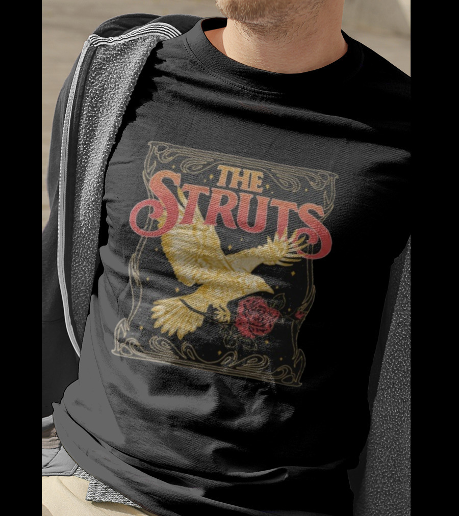 The Struts Golden Raven Holding Rose Vintage Art Deco Style T-Shirt