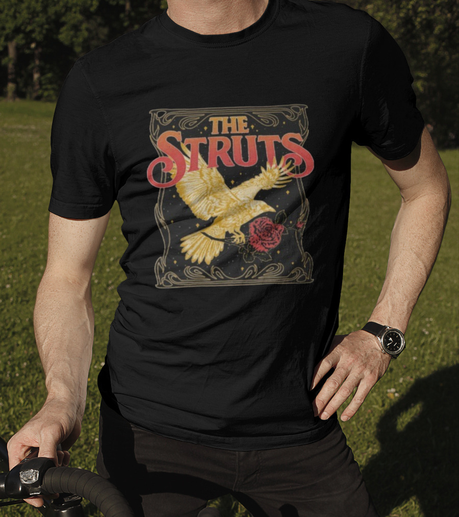 The Struts Golden Raven Holding Rose Vintage Art Deco Style T-Shirt