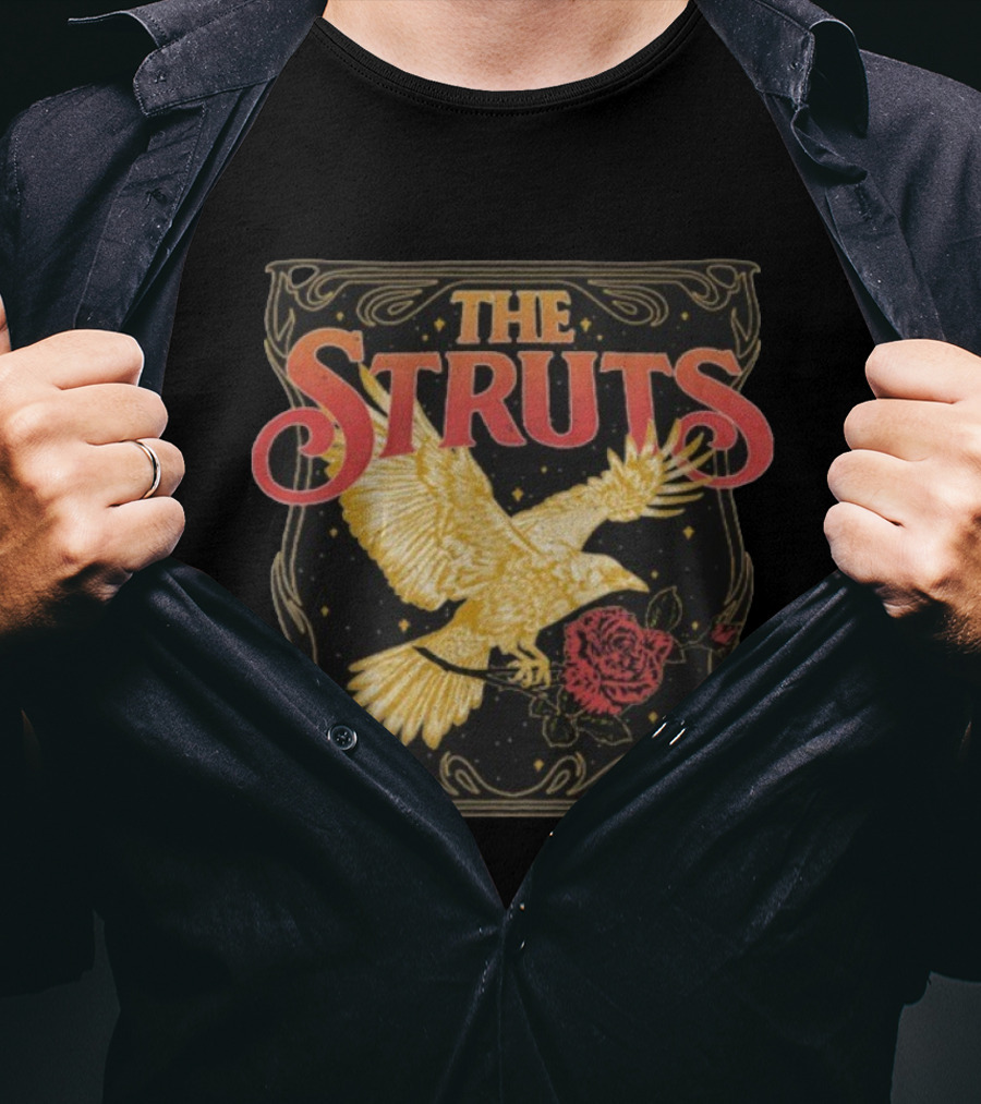 The Struts Golden Raven Holding Rose Vintage Art Deco Style T-Shirt