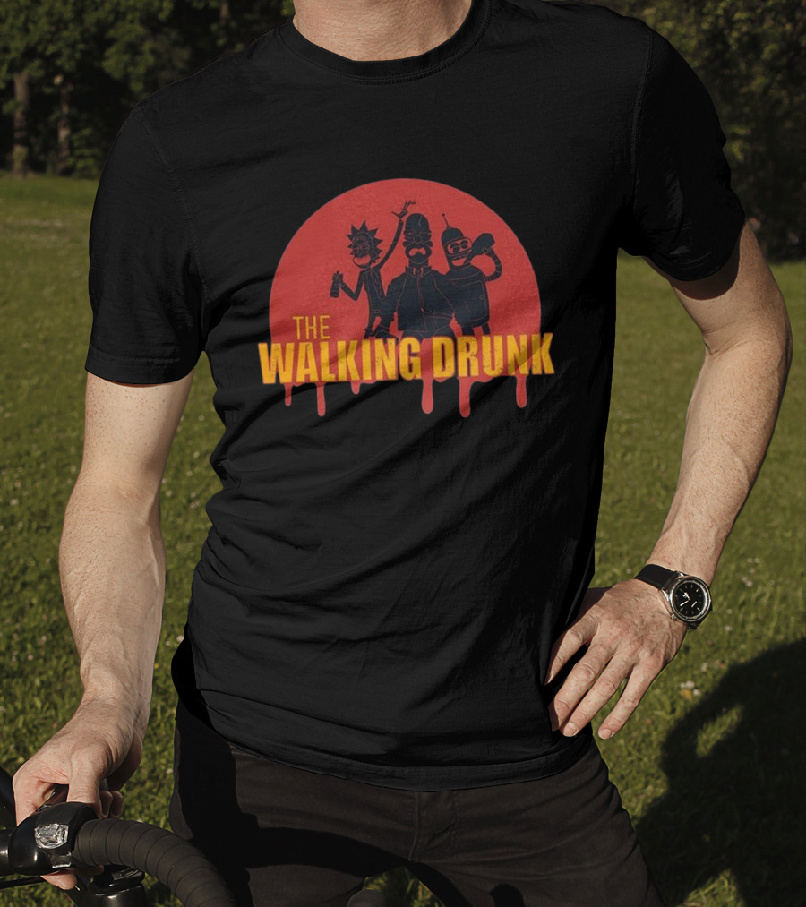 The Walking Drunk Cartoon Characters Funny Party Style T-Shirt