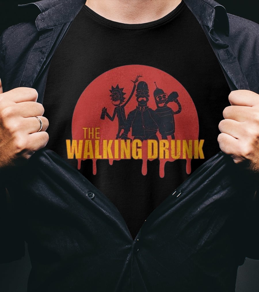 The Walking Drunk Cartoon Characters Funny Party Style T-Shirt