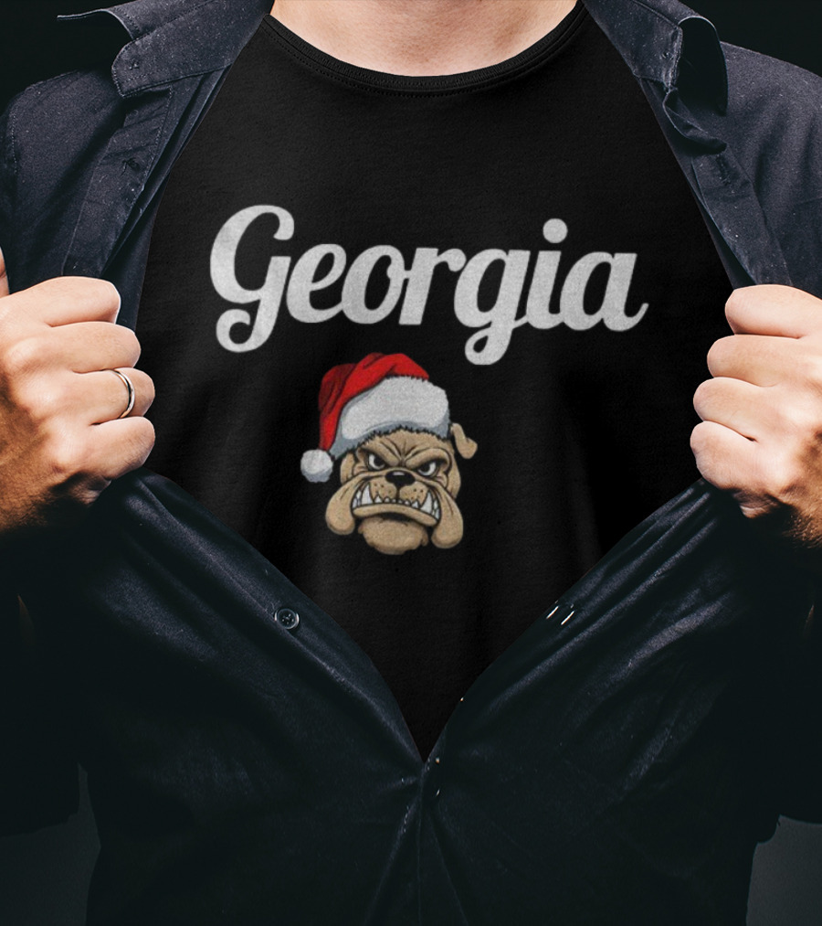 Georgia Christmas UGA Bulldog Santa Hat Mascot T-Shirt