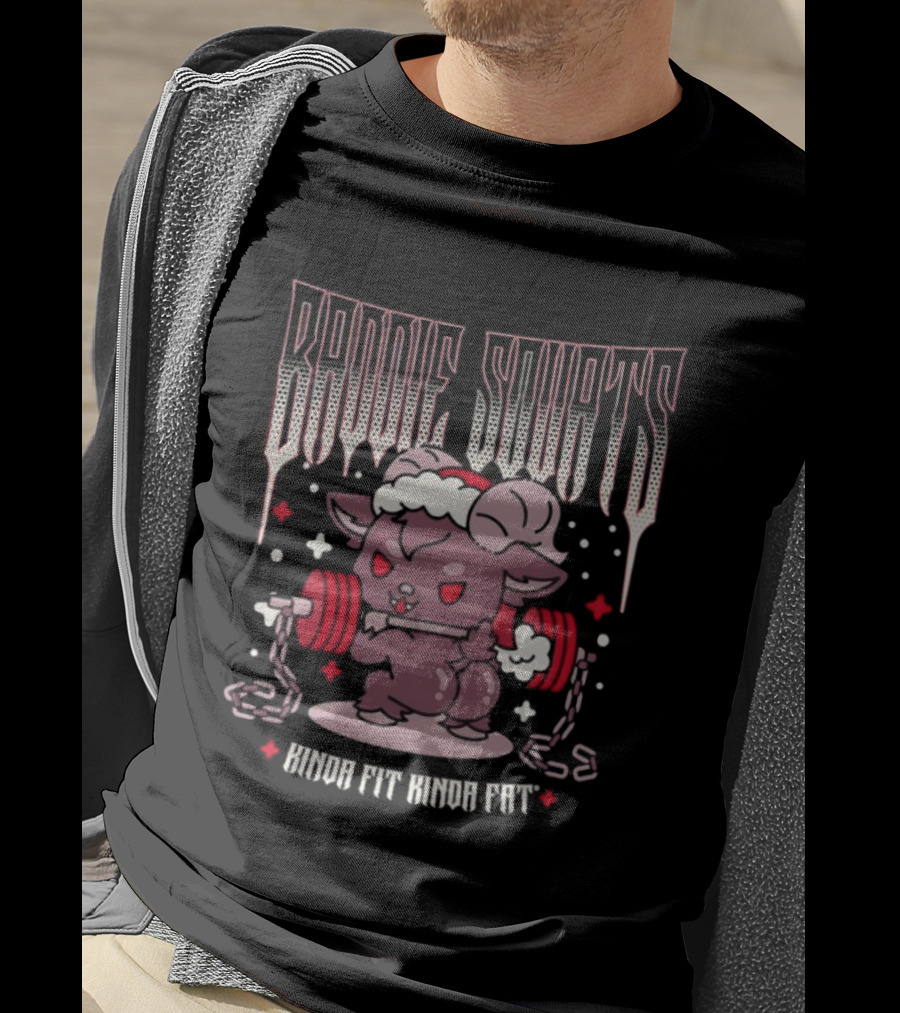 Baddie Squats Kinda Fit Kinda Fat Demon Lifting Weights Festive Santa Hat T-Shirt