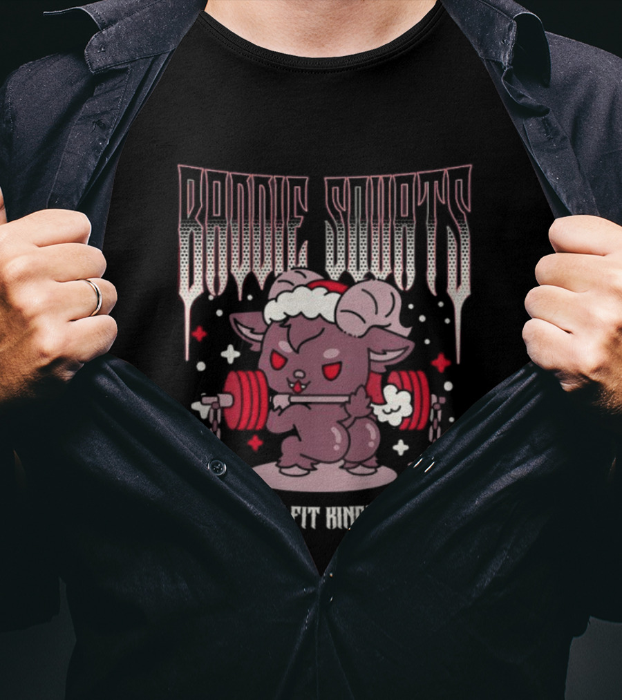 Baddie Squats Kinda Fit Kinda Fat Demon Lifting Weights Festive Santa Hat T-Shirt