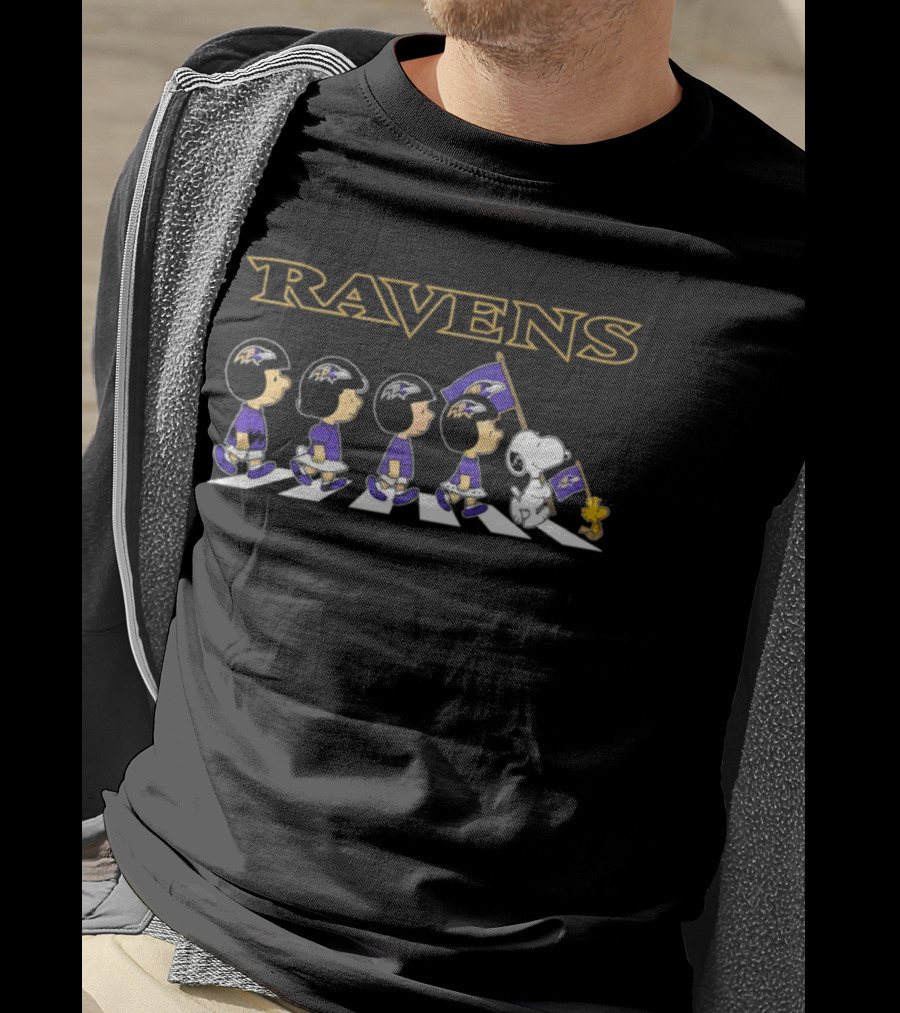 Ravens Peanuts Snoopy Abbey Road Football Crossover T-Shirt
