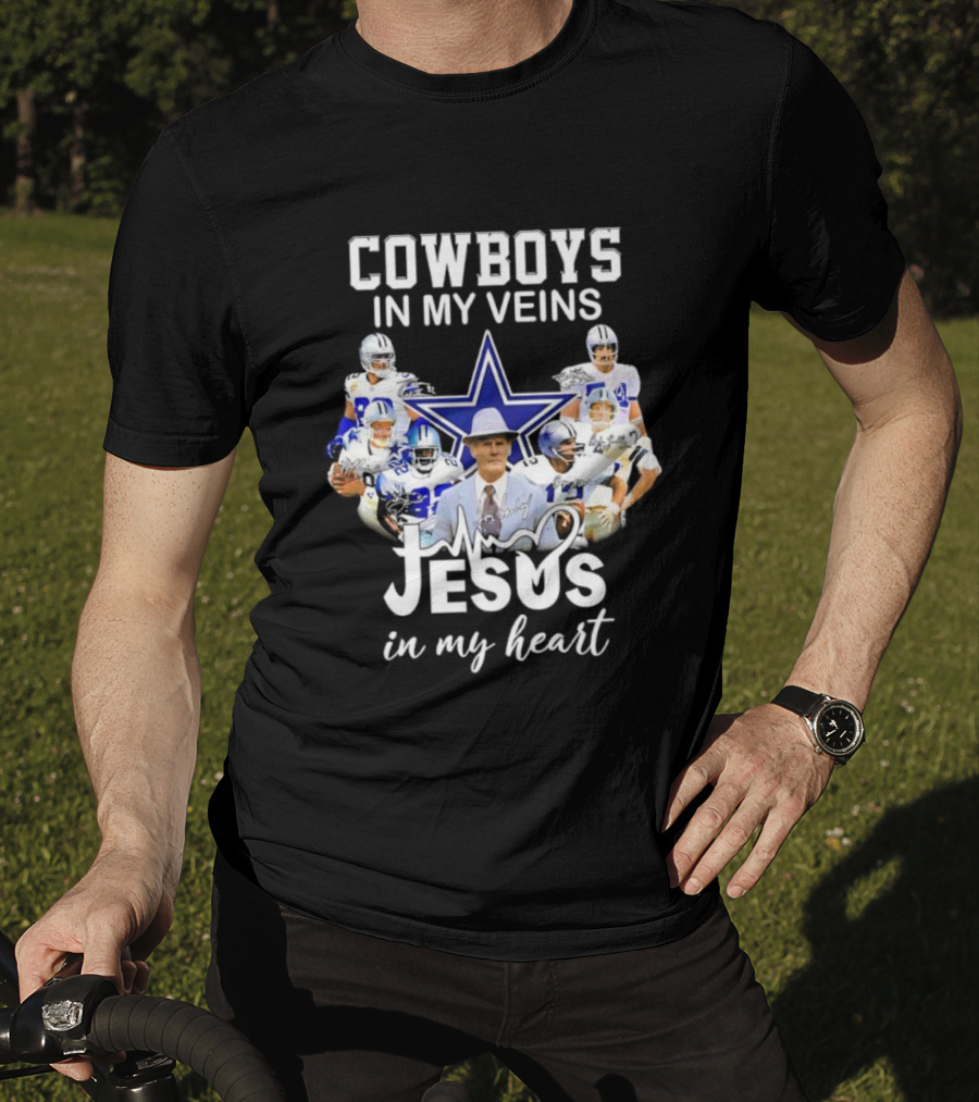 Cowboys In My Veins Jesus In My Heart Dallas Football Team Fans T-Shirt