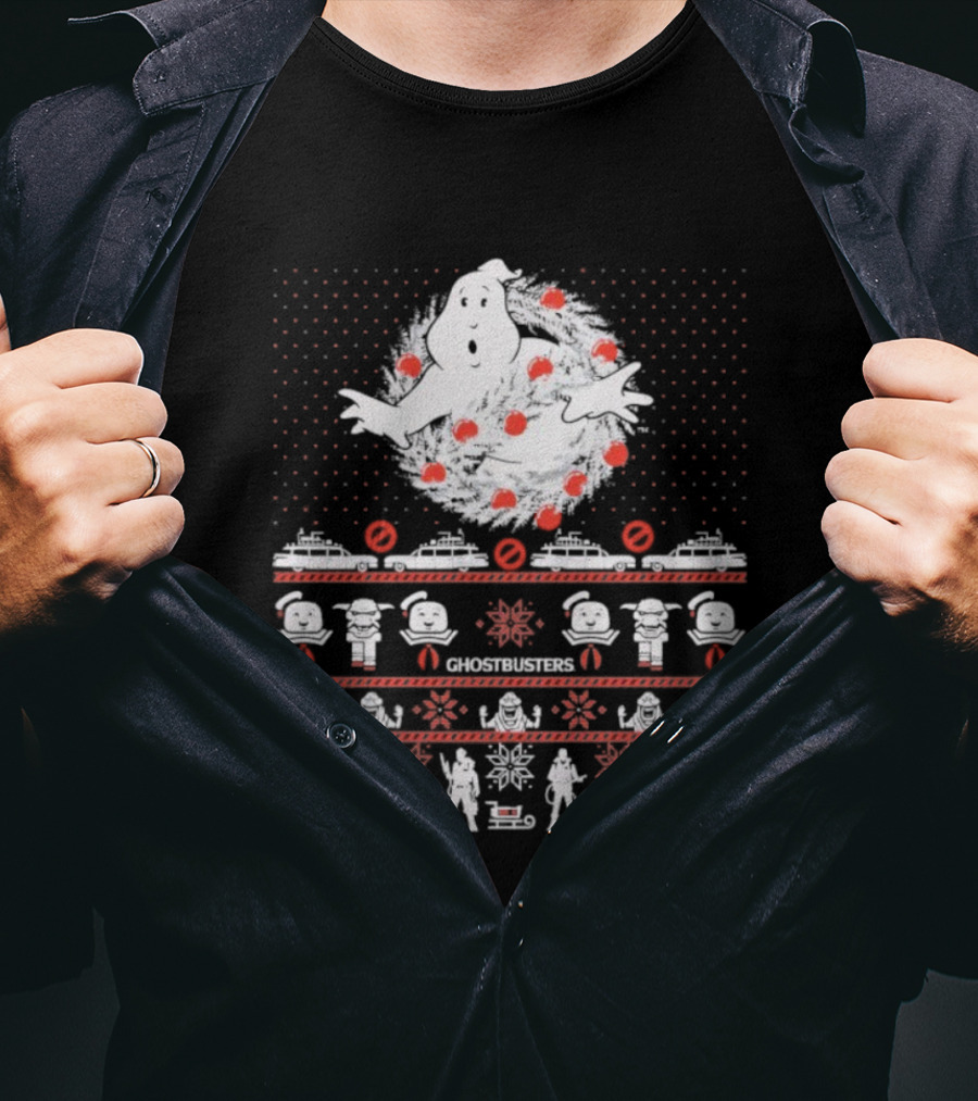 Ghostbusters Tis The Season For Bustin Ugly Christmas Sweater Style T-Shirt