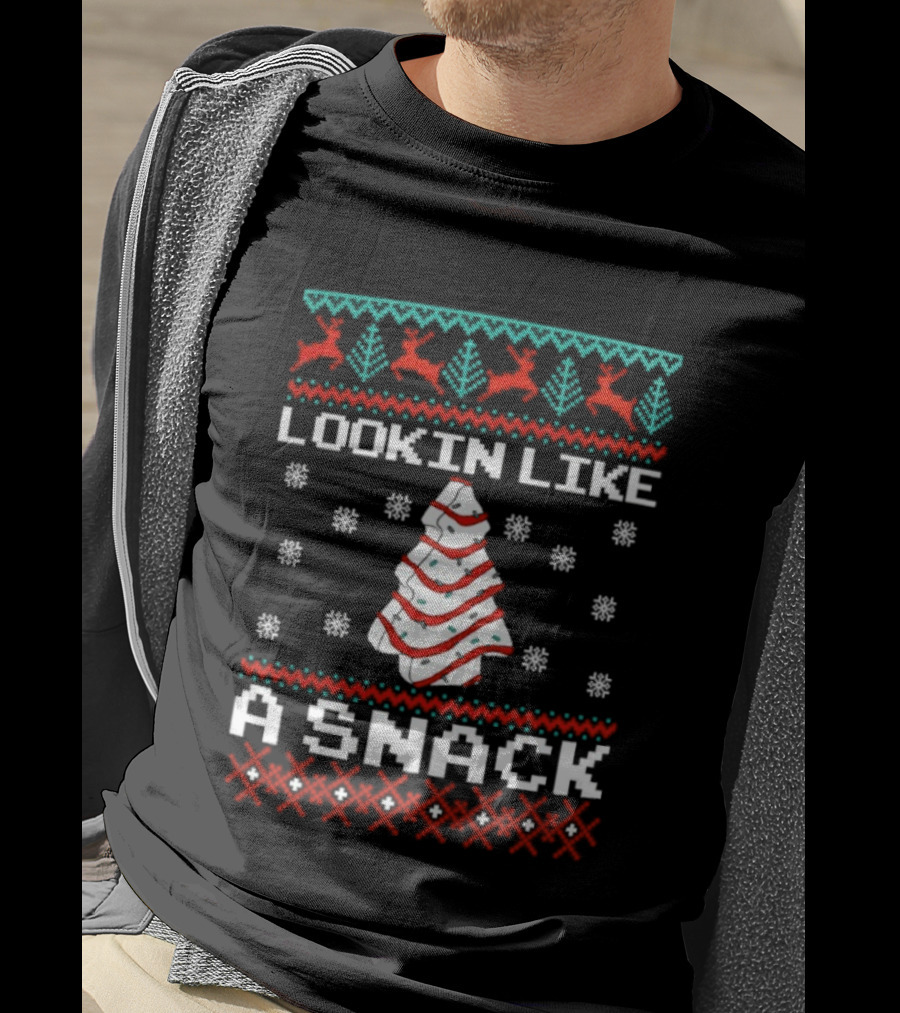 Lookin Like A Snack Christmas Tree Reindeer Ugly Christmas T-Shirt