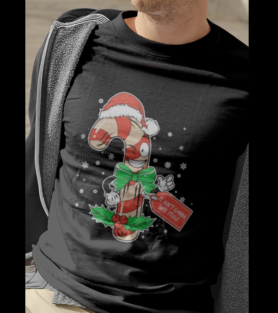 Cheeky Christmas Candy Cane Santa Hat It Ain’t Gonna Suck Itself T-Shirt