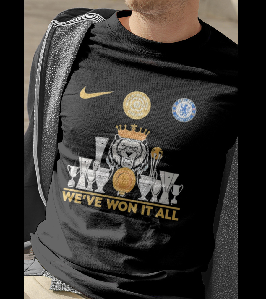 We've Won It All World Champions Chelsea Nike Trophy Collection T-Shirt