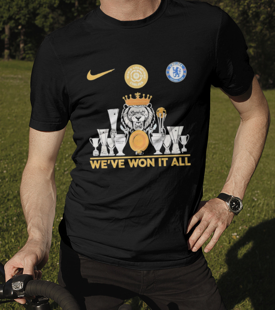 We've Won It All World Champions Chelsea Nike Trophy Collection T-Shirt