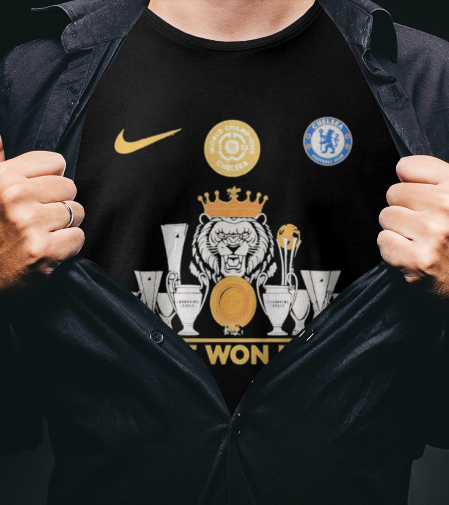 We've Won It All World Champions Chelsea Nike Trophy Collection T-Shirt