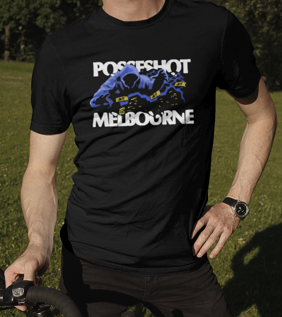 Posseshot Melbourne Ghost Town Blue Smoke Ghostly Cityscape T-Shirt
