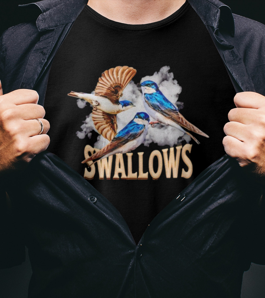 Swallows Hirundinidae Blue Birds Realistic Image T-Shirt