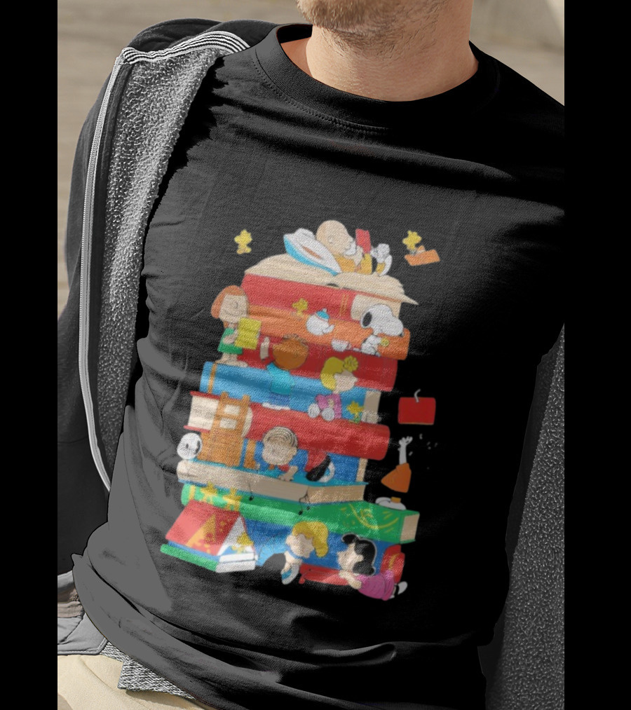 Snoopy Friends Peanuts Book Stack Reading Adventure T-Shirt