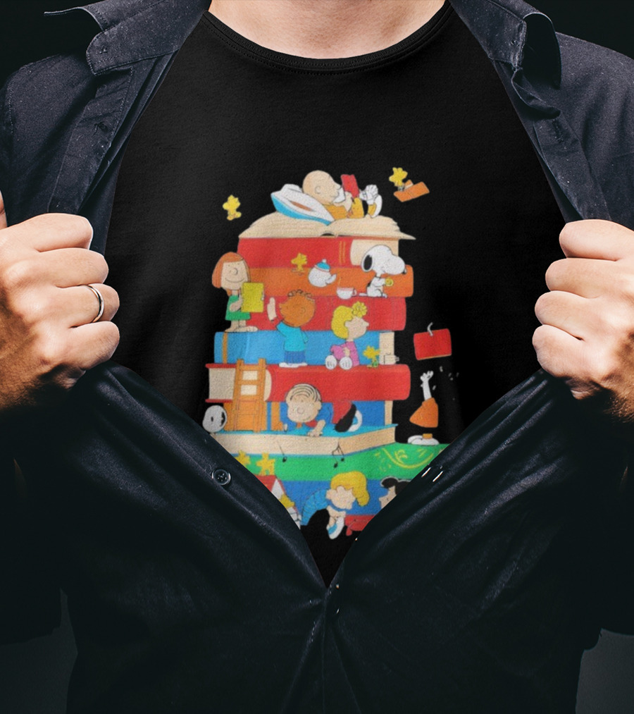 Snoopy Friends Peanuts Book Stack Reading Adventure T-Shirt