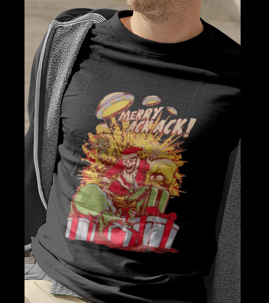 Merry Ack Ack Holiday Meltdown With Santa Alien Invasion T-Shirt