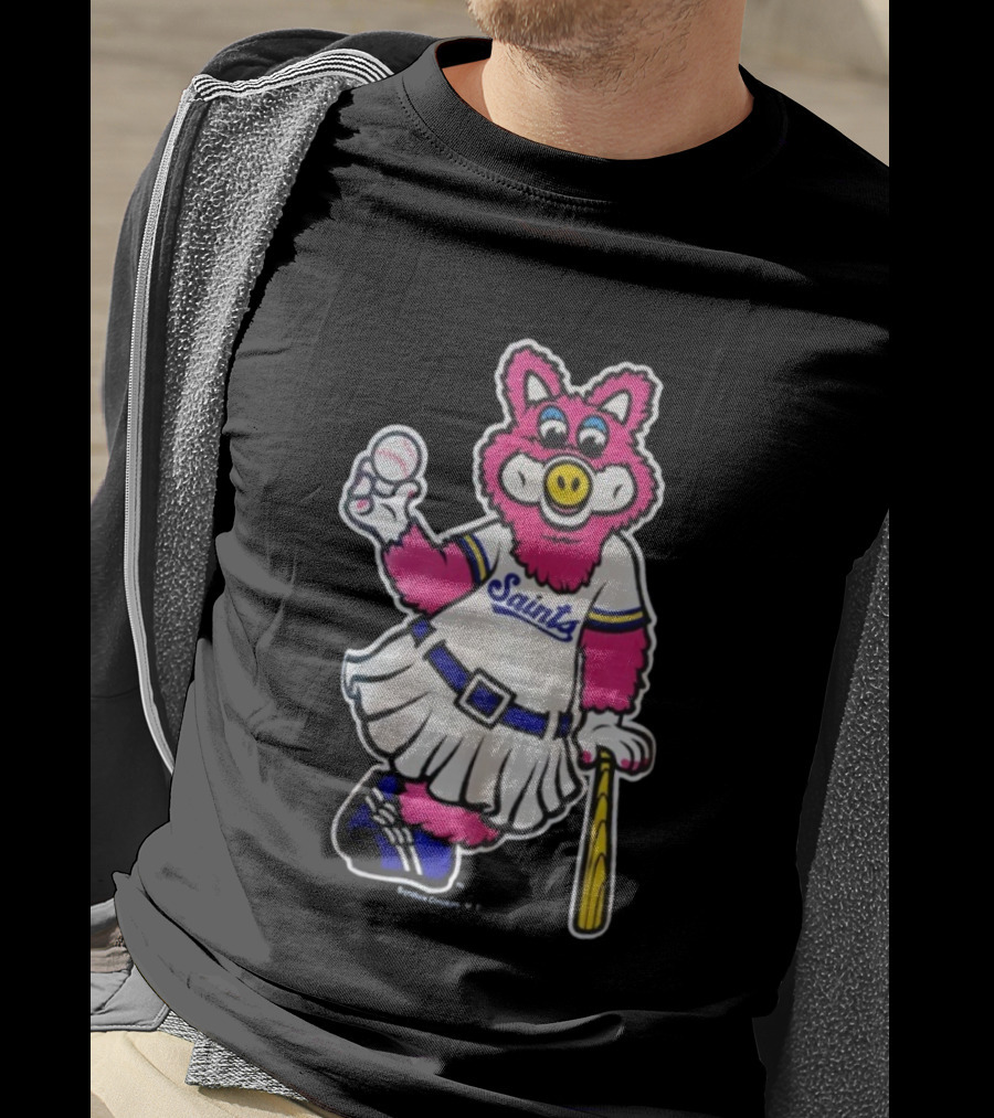 Saints Mudonna Mascot Baseball Pig Character T-Shirt