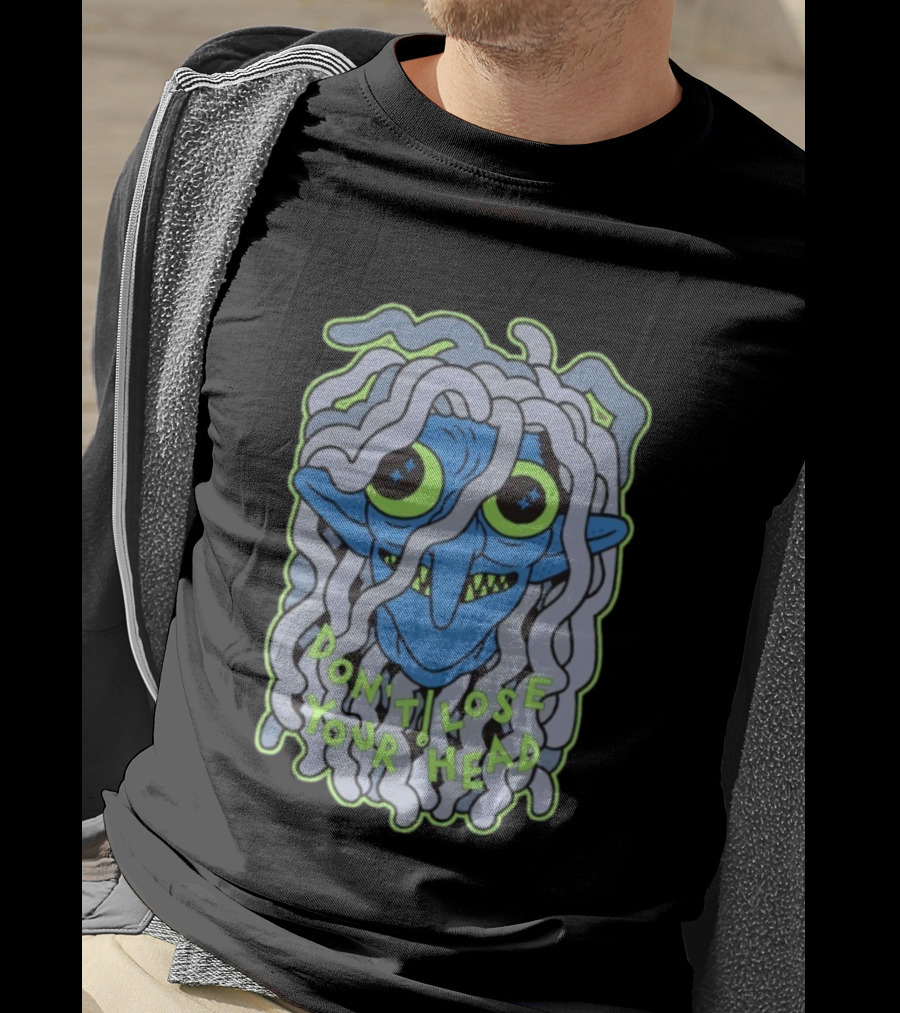 Head Lopper Don’t Lose Your Head Blue Monster Face Bright Green Eyes T-Shirt