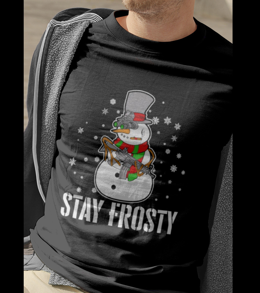Stay Frosty Snowman Christmas Humor Gun Snowflakes T-Shirt