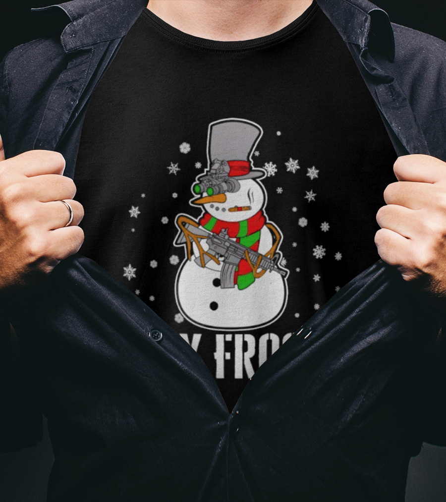 Stay Frosty Snowman Christmas Humor Gun Snowflakes T-Shirt