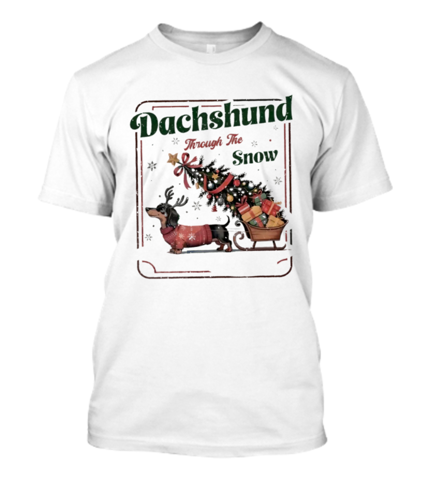 Dachshund Through The Snow Xmas Holiday Sled Presents T-Shirt