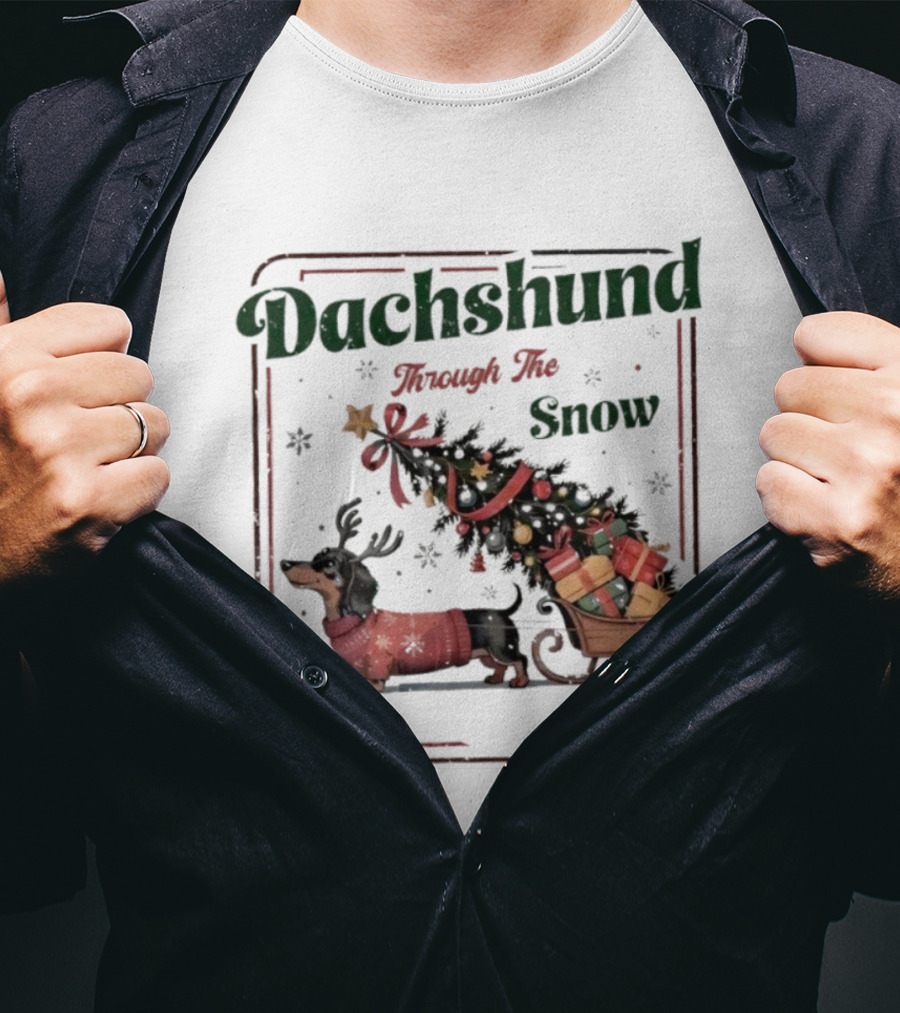 Dachshund Through The Snow Xmas Holiday Sled Presents T-Shirt