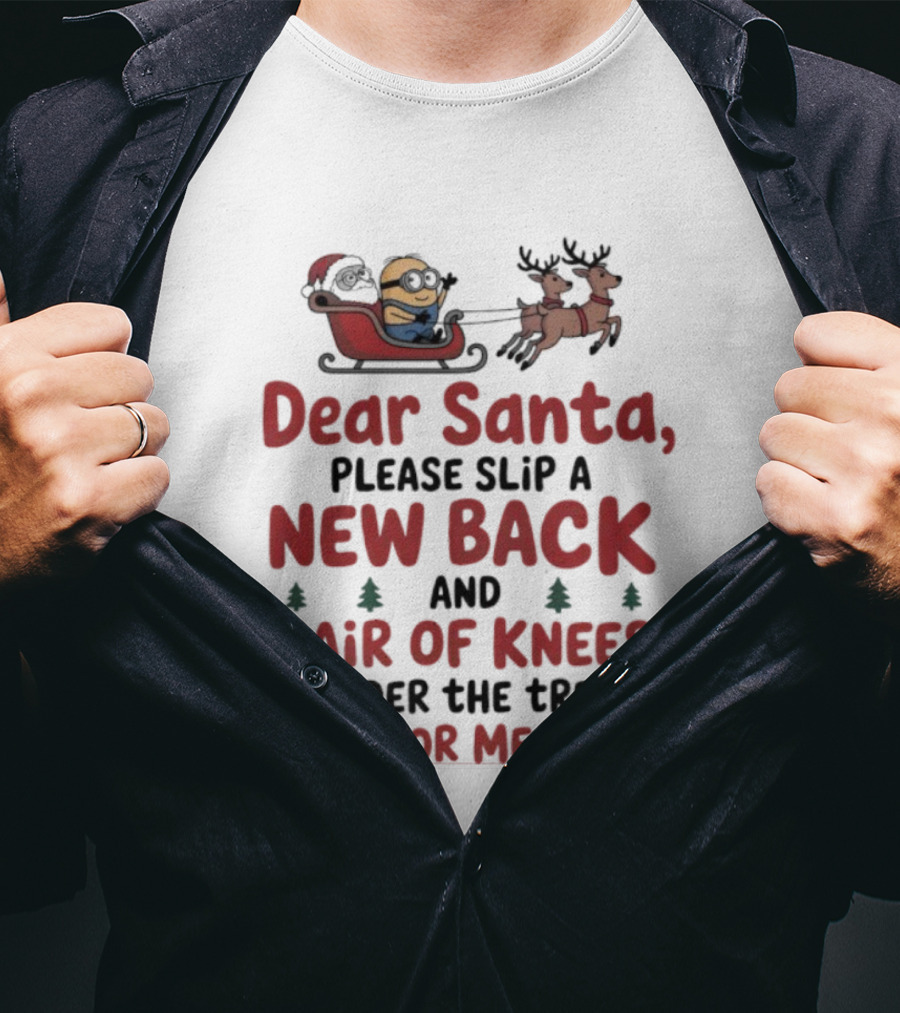 Minion Dear Santa New Back Pair Of Knees Under The Tree Christmas T-Shirt