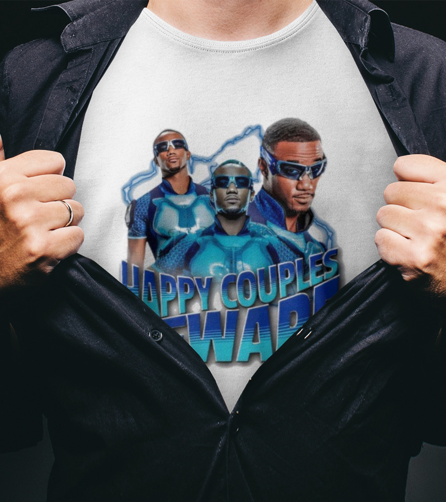 Happy Couples Beware Blue Outfits And Sunglasses Trio T-Shirt