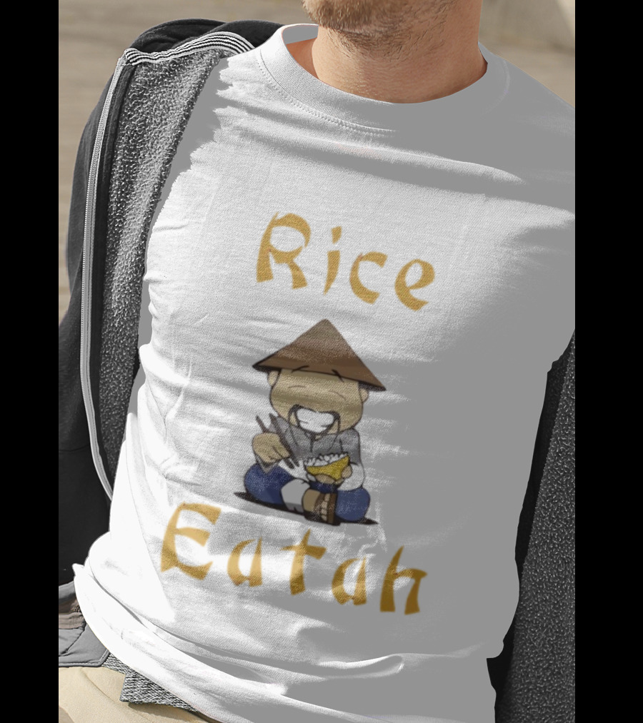 Rice Eatah Character With Straw Hat And Bowl T-Shirt