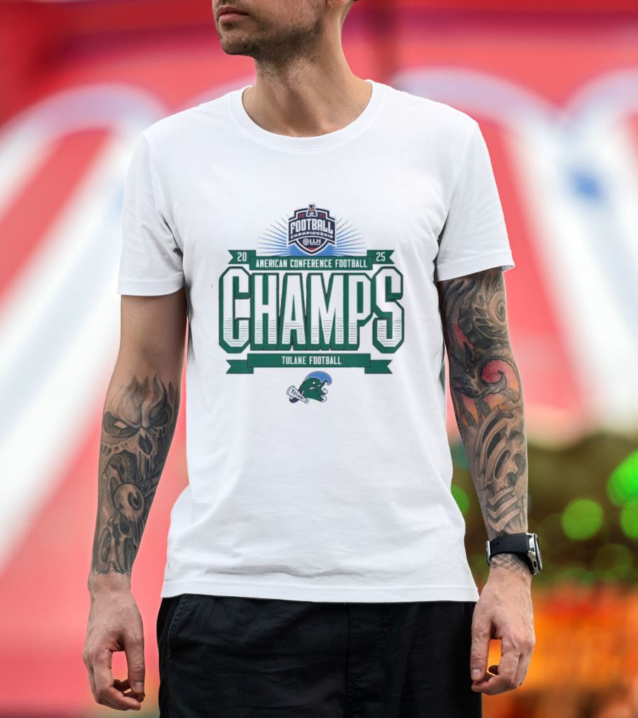 Tulane Football 2025 American Conference Champs Blueprint Helmet Champs T-Shirt