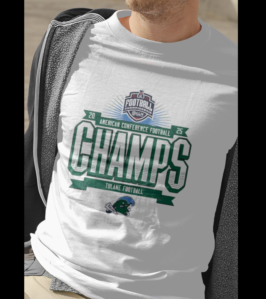 Tulane Football 2025 American Conference Champs Blueprint Helmet Champs T-Shirt