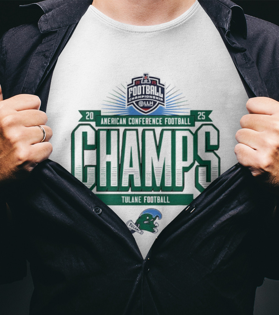 Tulane Football 2025 American Conference Champs Blueprint Helmet Champs T-Shirt