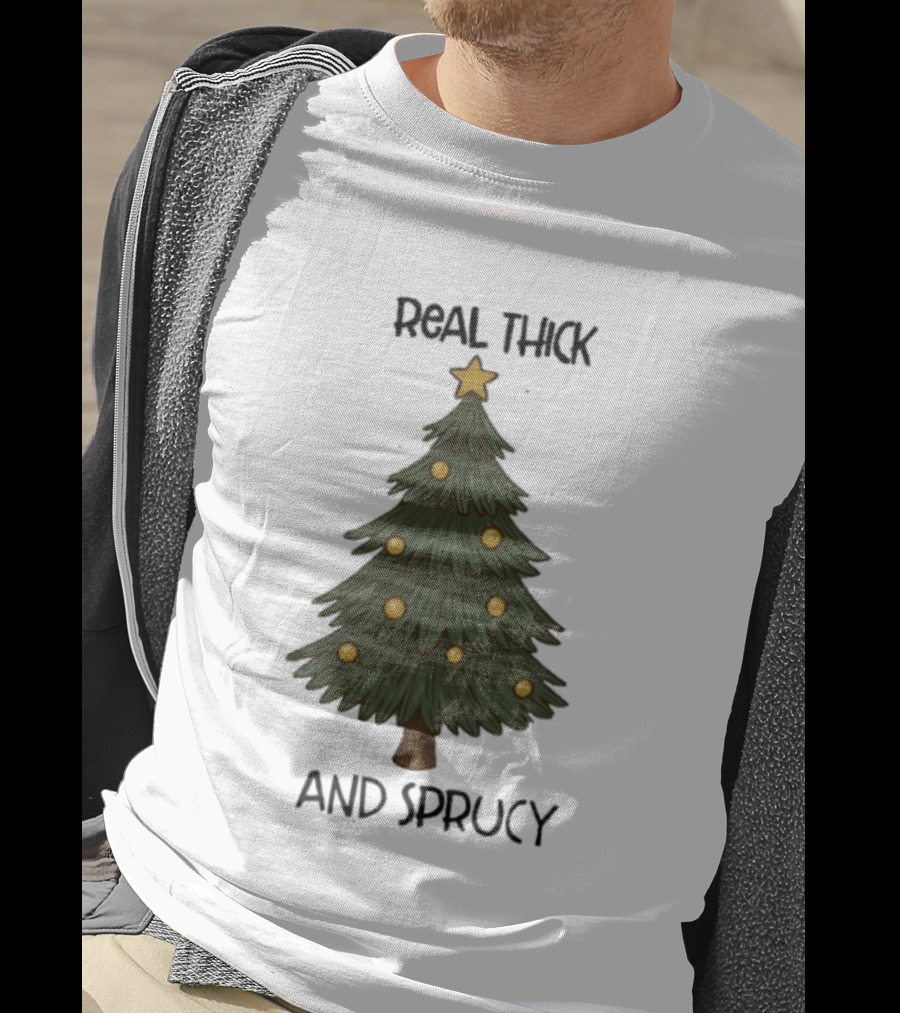 Real Thick And Sprucy Christmas Tree With Star And Ornaments T-Shirt