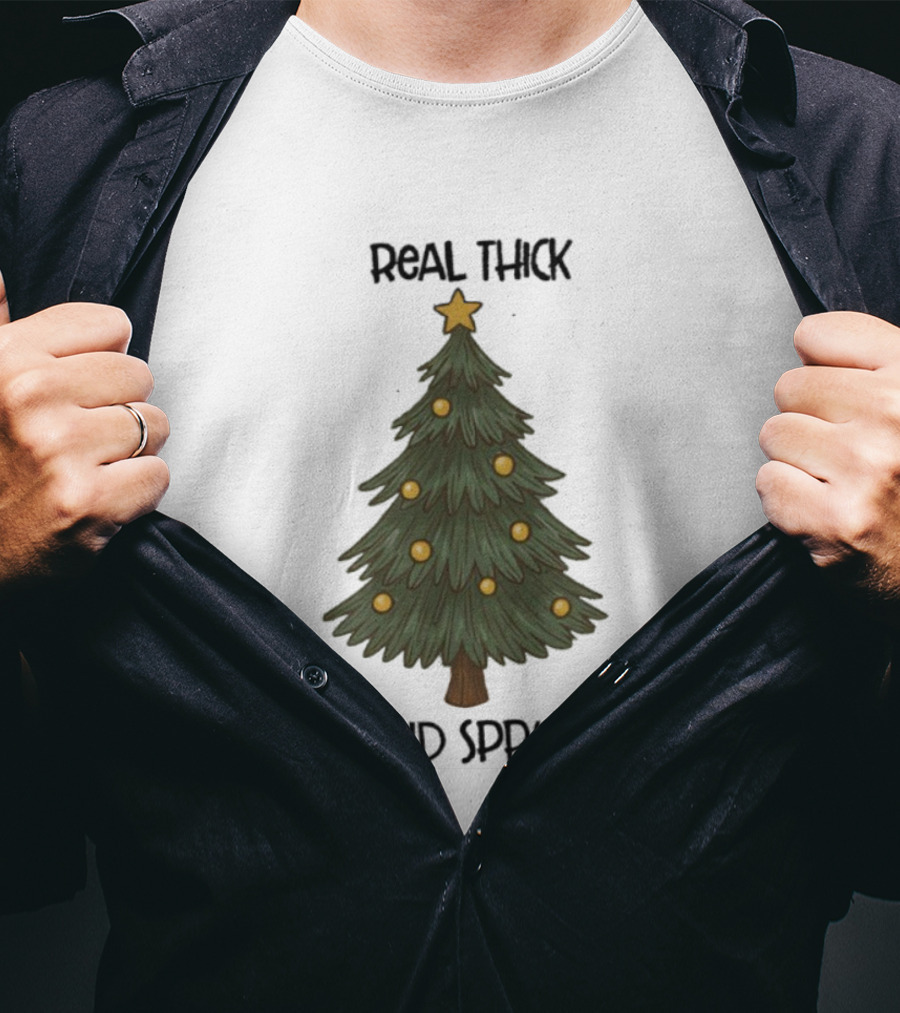 Real Thick And Sprucy Christmas Tree With Star And Ornaments T-Shirt