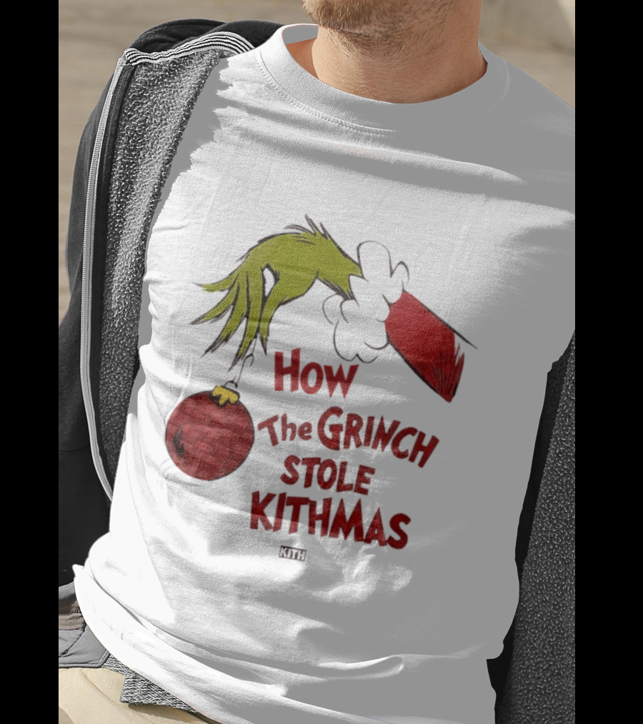 How The Grinch Stole Kithmas Green Figure Red Santa Hat Red Ornament T-Shirt