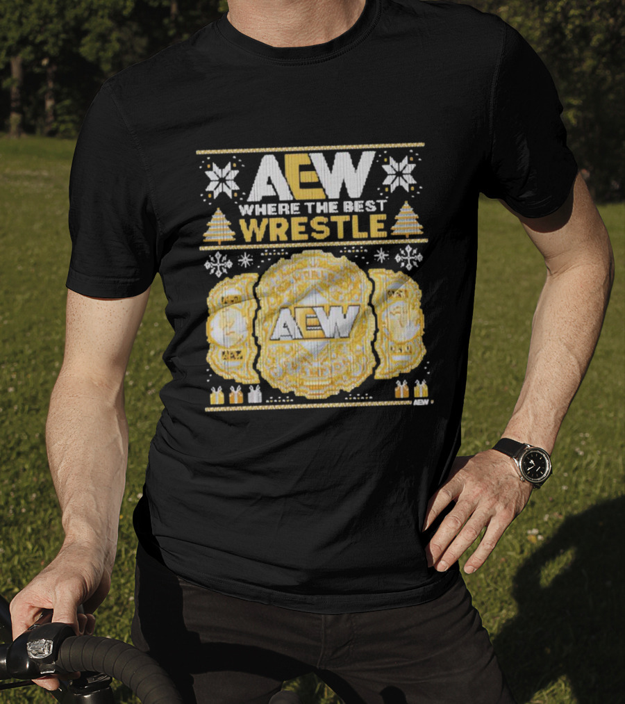 AEW Where The Best Wrestle Championship Holiday Christmas T-Shirt