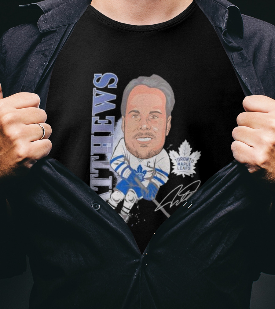 Auston Matthews Toronto Maple Leafs Signature Art Caricature T-Shirt