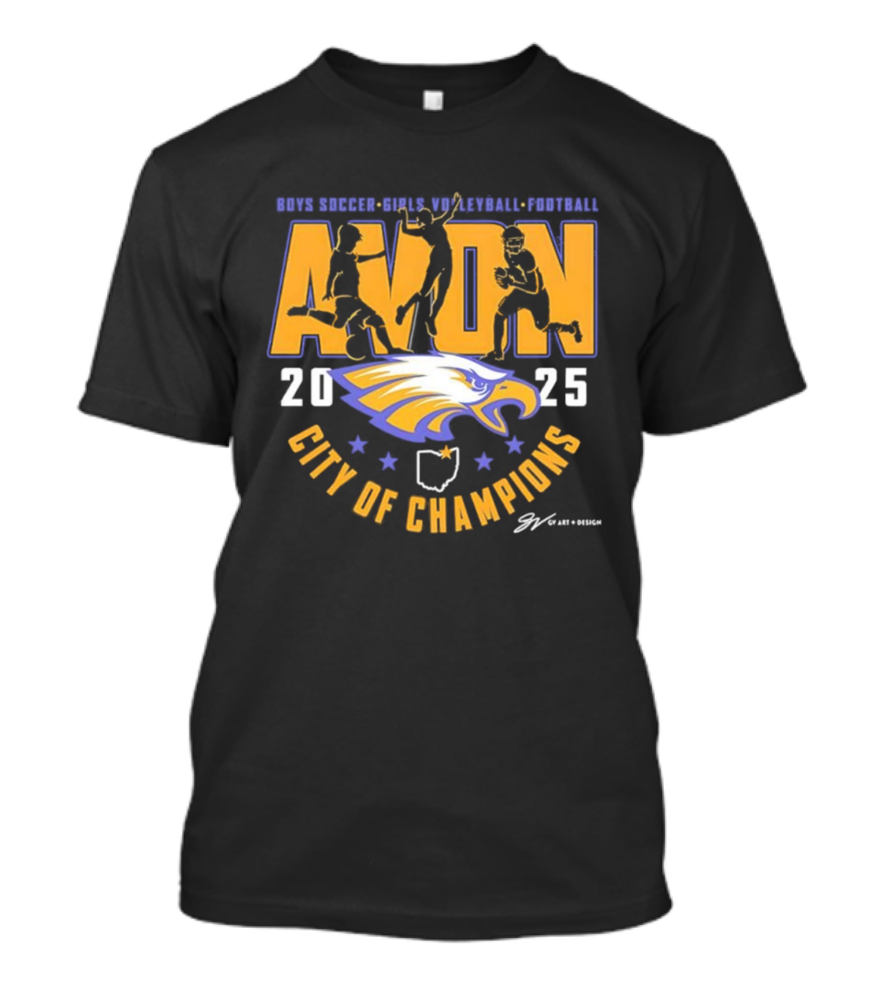 Avon High School Boys Soccer Girls Volleyball Football 2025 Eagle City Of Champions T-Shirt