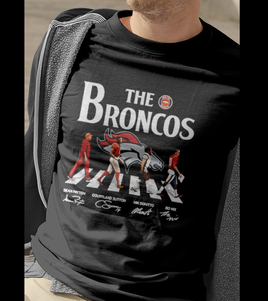 The Broncos Abbey Road Walk Players Autographs T-Shirt