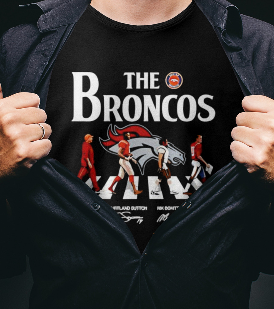The Broncos Abbey Road Walk Players Autographs T-Shirt