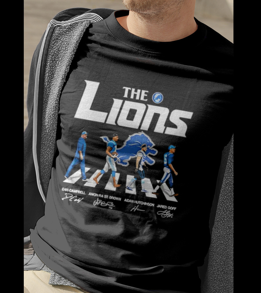 Detroit Lions Abbey Road Parody With Player Signatures T-Shirt