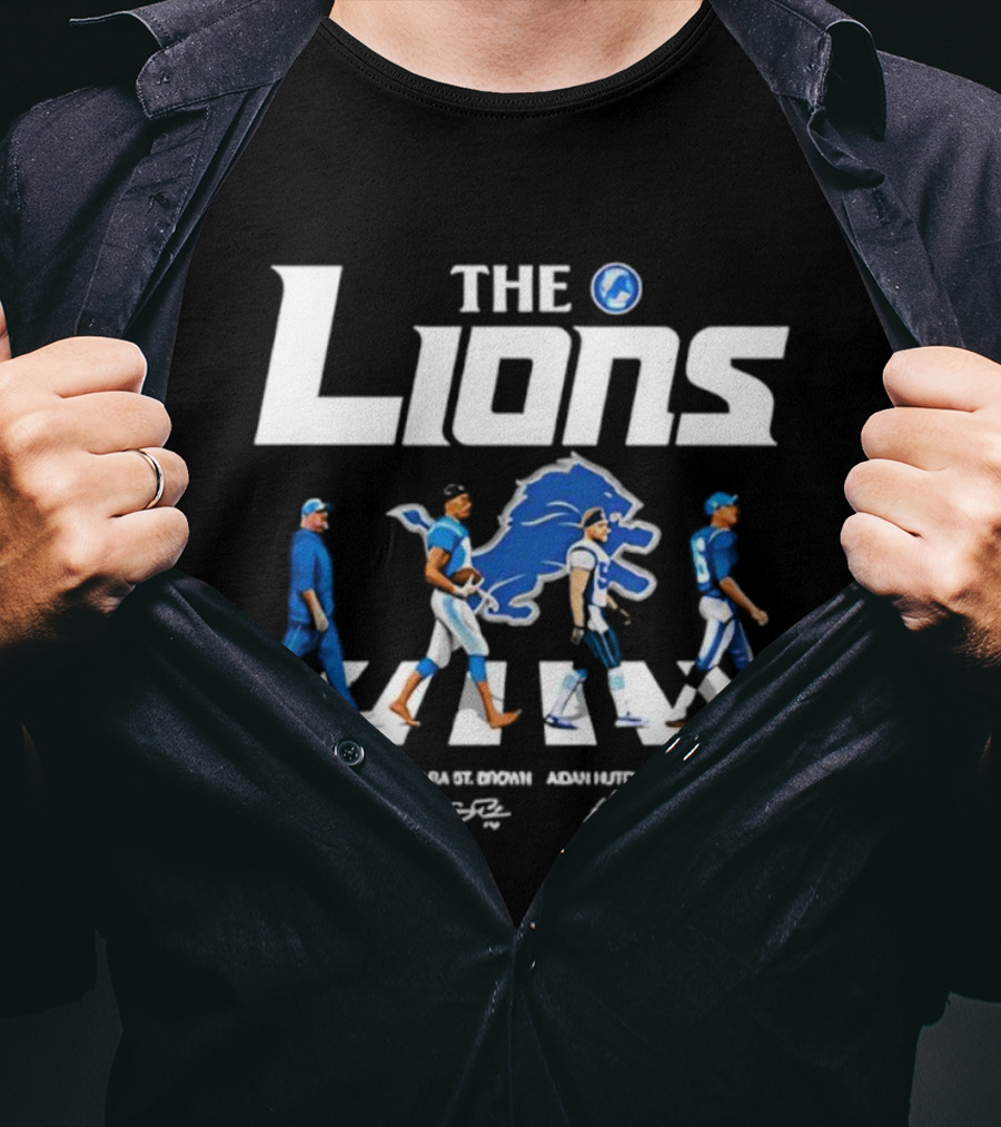 Detroit Lions Abbey Road Parody With Player Signatures T-Shirt