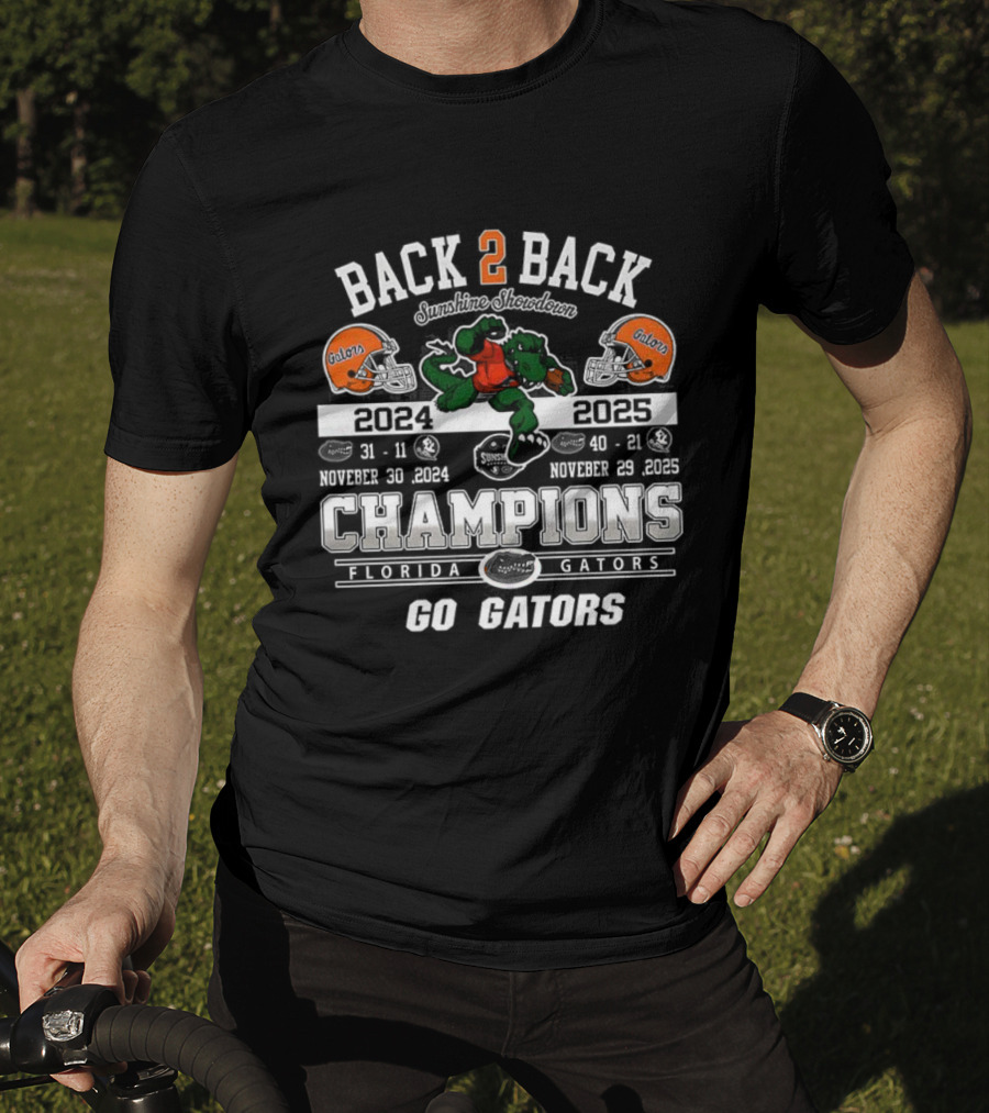 Back 2 Back Champions Florida Gators 2025 Go Gators T-Shirt