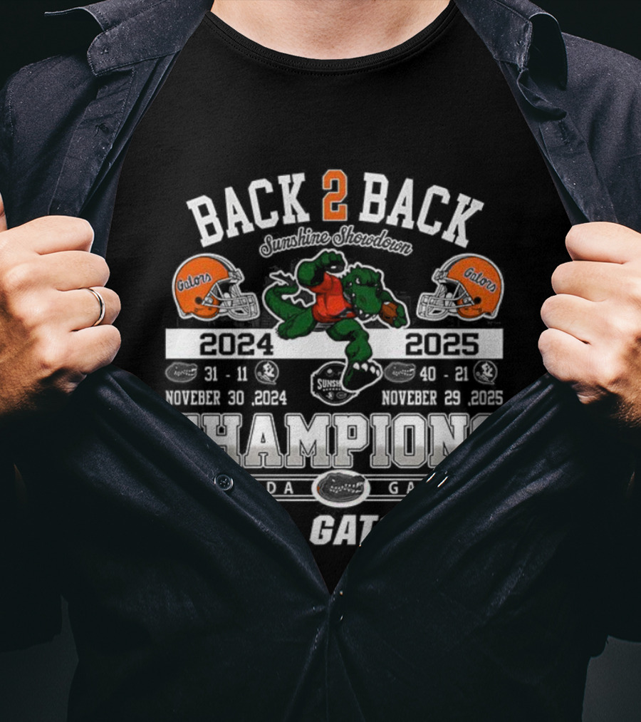 Back 2 Back Champions Florida Gators 2025 Go Gators T-Shirt