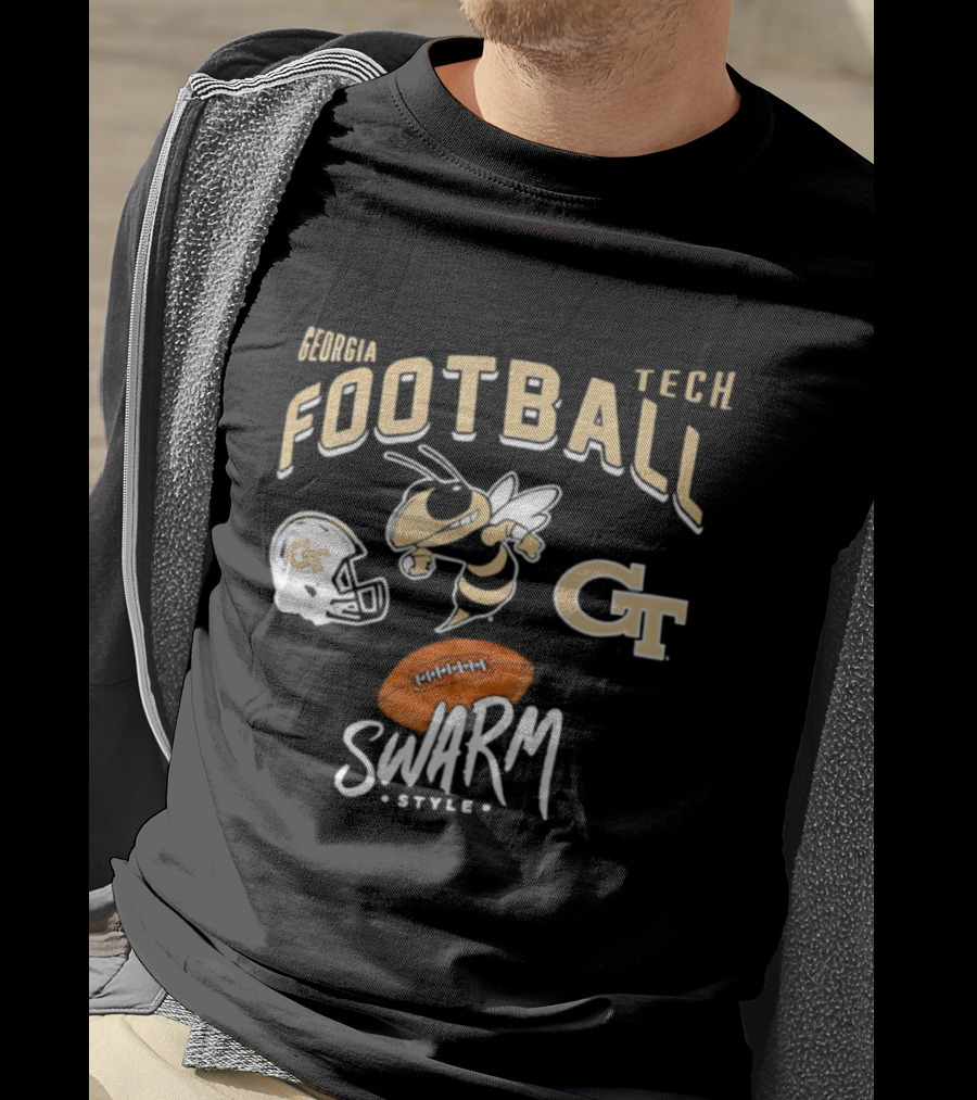 Georgia Tech Football GT Helmet Buzz Swarm Style T-Shirt