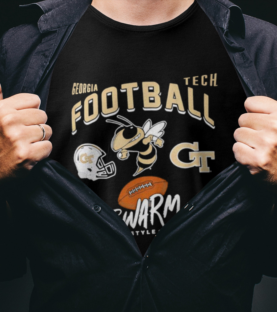 Georgia Tech Football GT Helmet Buzz Swarm Style T-Shirt