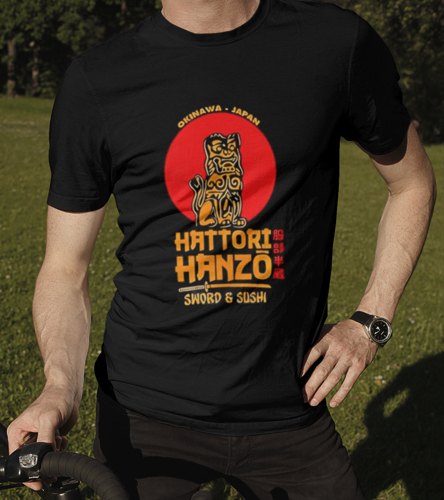 Hattori Hanzo Okinawa Japan Sword & Sushi Foo Dog T-Shirt