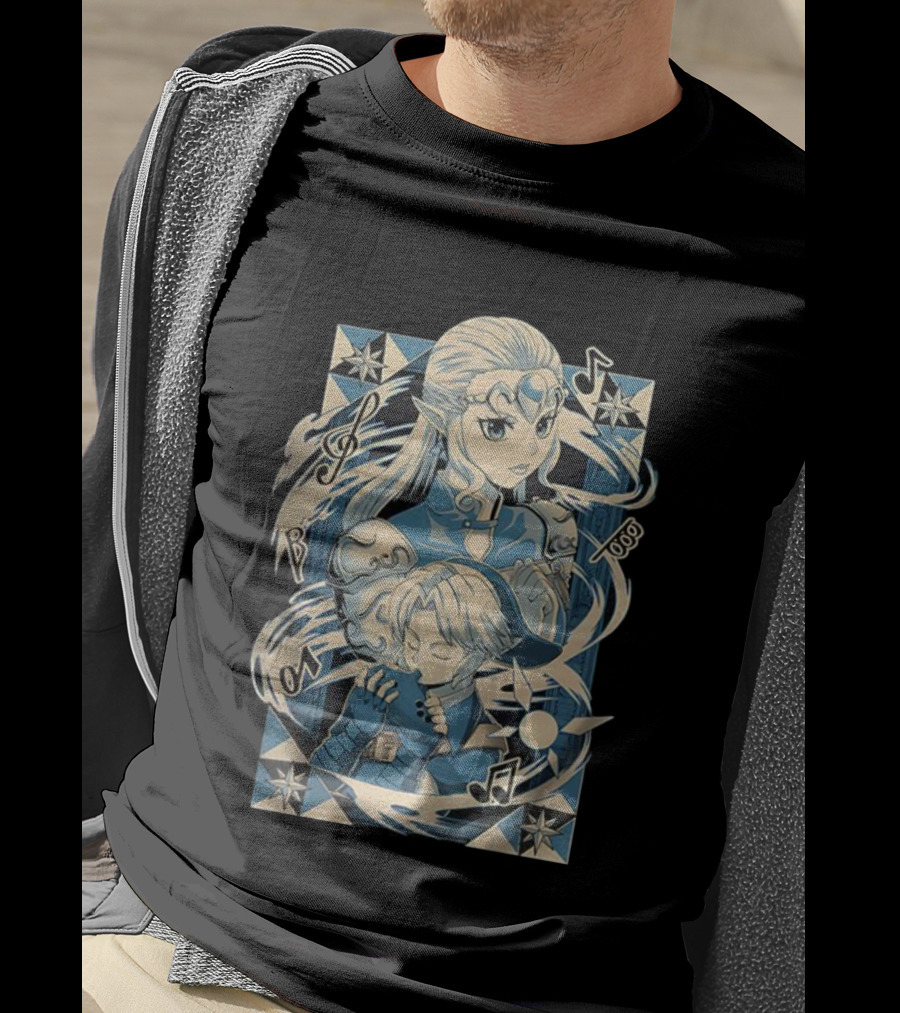 Link Zelda Ocarina Of Time Musical Art Nouveau Style T-Shirt