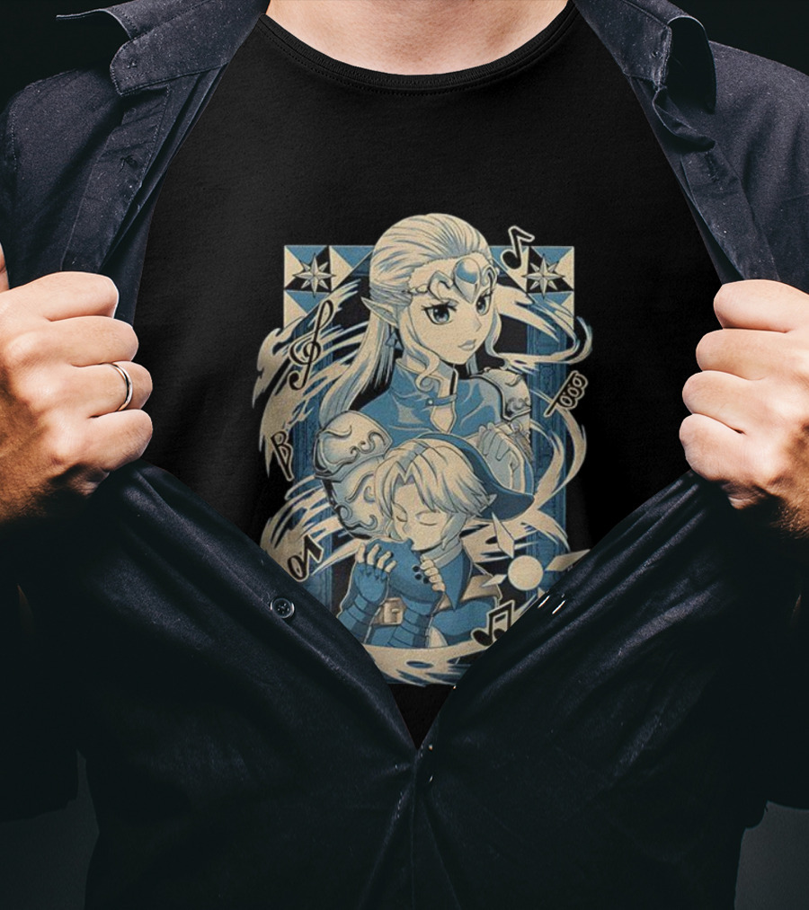 Link Zelda Ocarina Of Time Musical Art Nouveau Style T-Shirt